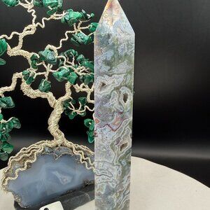 Natural Moss Agate Crystal Tower Large 6.25" Green Druzy Point Grounding 3